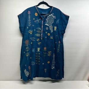 Johnny Was Biya Embroidered linen Blue Tunic dress size XL NWT
